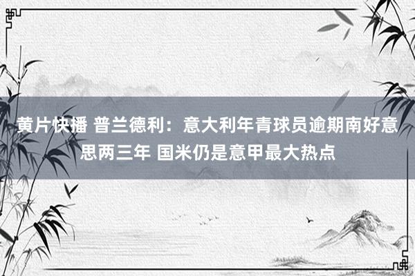黄片快播 普兰德利：意大利年青球员逾期南好意思两三年 国米仍是意甲最大热点